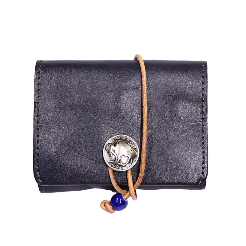 Original Vintage Handmade Planting Cowhide Small Card Bag Personalized Unisex Driver License Storage Bag Multifunctional Wallet