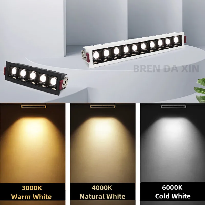 Dimmable LED downlight spot light anti-glare recessed Line light COB Ceiling Light 10W20W30WAC110V-220V lighting Creative bulblb