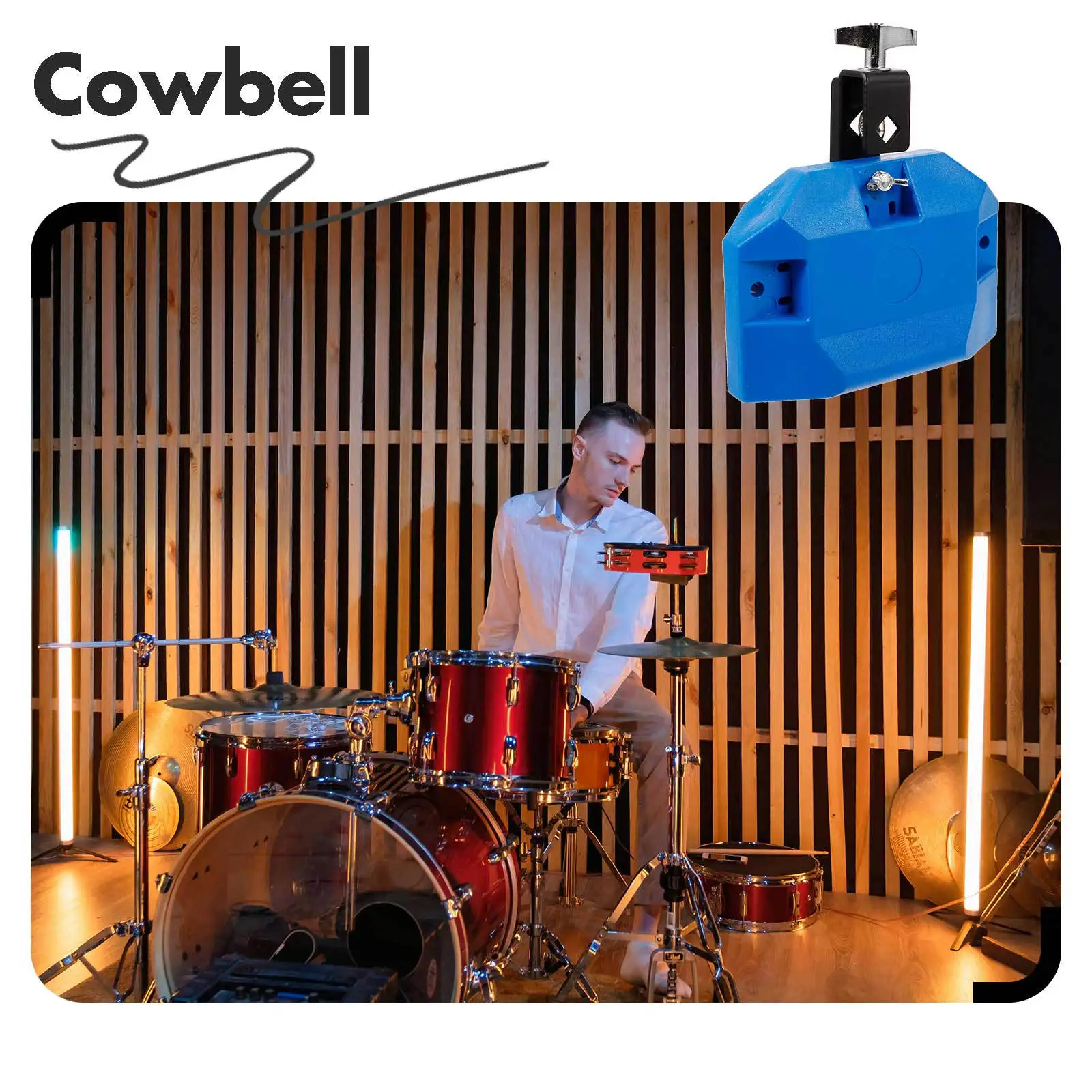 أداة قرع جرس البقر من البلاستيك المقاوم للصدأ، مجموعة طبلة موسيقية متينة مقاومة للتآكل ومشرقة