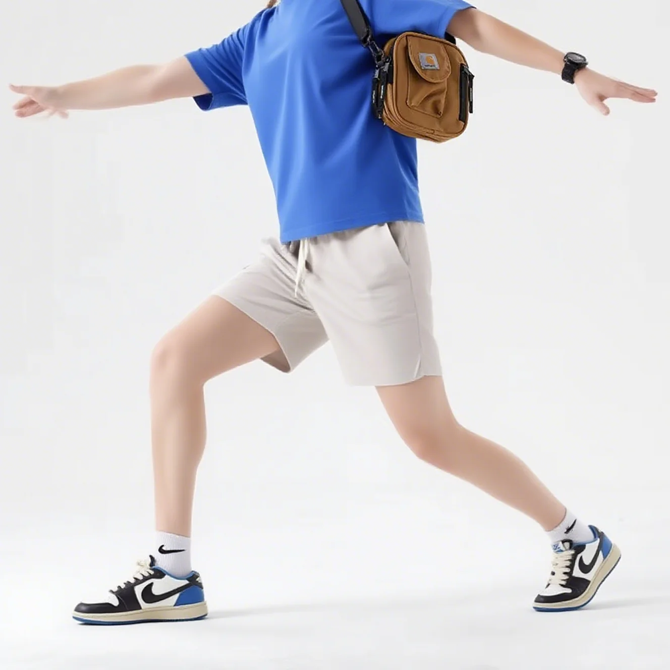 

American white cargo Shorts Men Summer Loose Sports Five Quarter Pants Y2K Streetwear Multi-pocket Drawstring Harajuku Japan