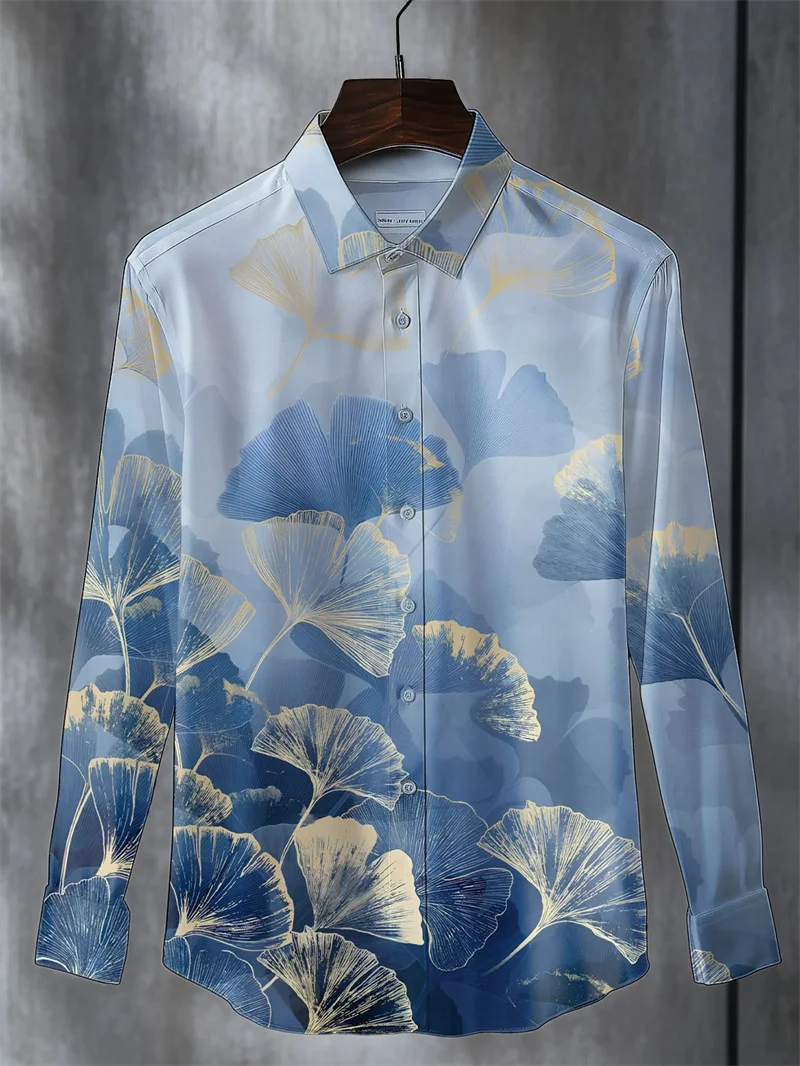 

New Men's Casual Shirt Long Sleeve Button Flap Collar 3D Striped Printed Shirt Men's Fashion Long Sleeve Shirt Top