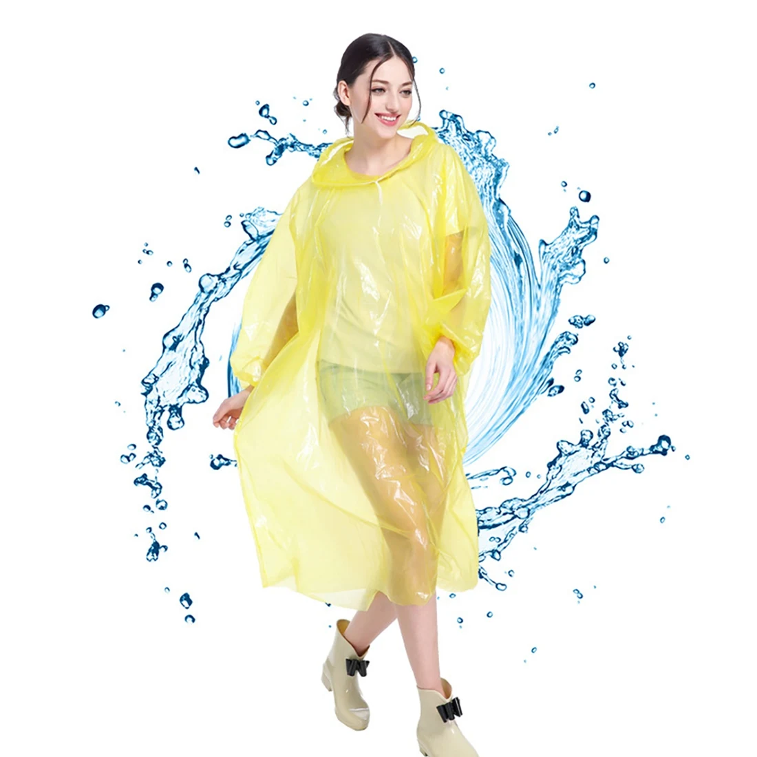 حزمة عائلة AED2-Ponchos، معطف المطر للبالغين والأطفال يمكن التخلص منها أو قابلة لإعادة الاستخدام مع غطاء رأس برباط 5 عبوات