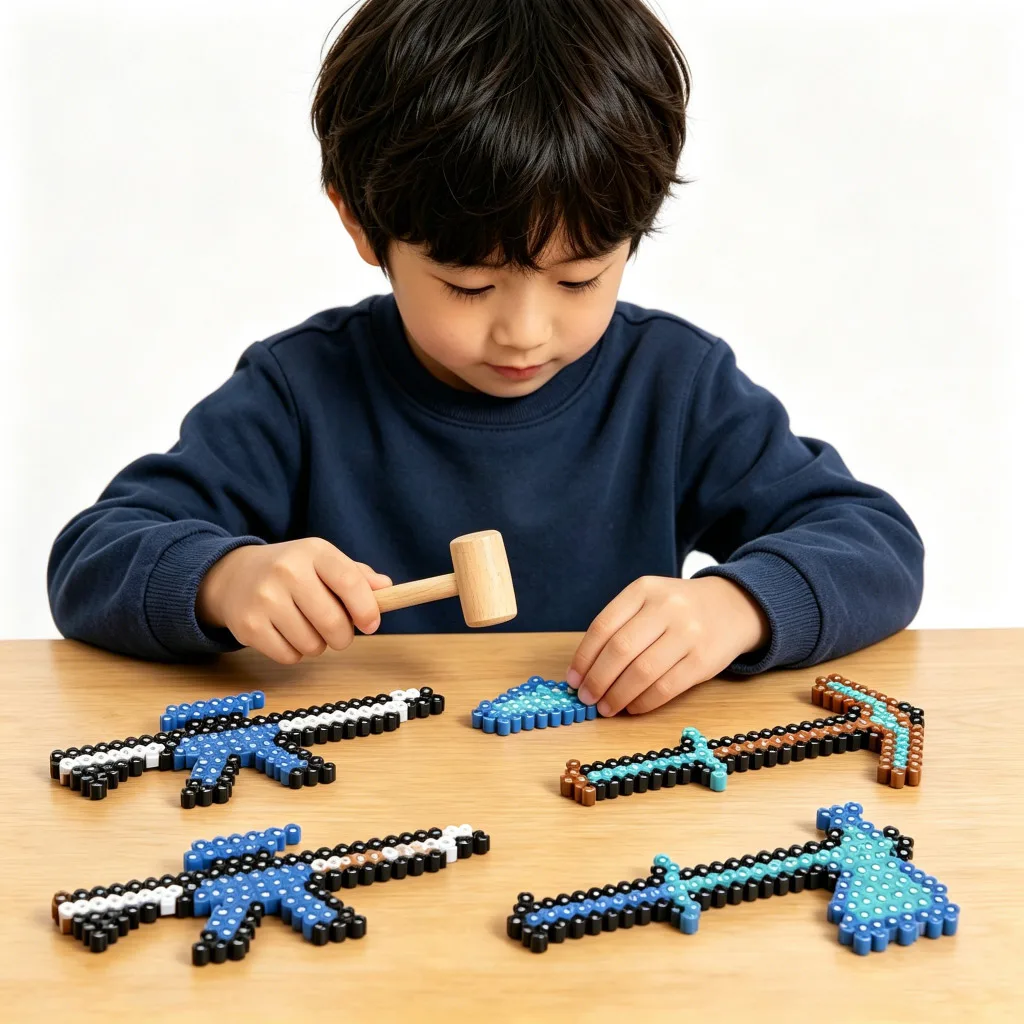 Children's DIY Bead Art Set Pixel Sword and Shield Shapes Children's Focus-Enhancing Educational Toy Gift