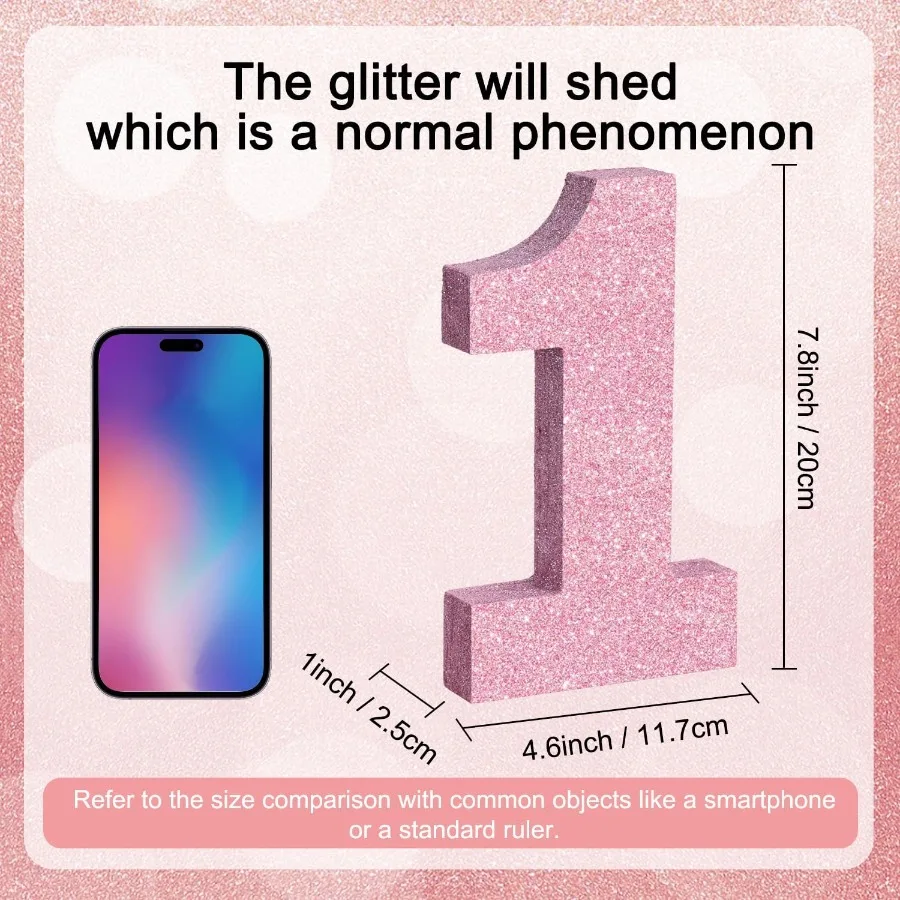 7.8 بوصة بريق وردي رقم 1 قطعة مركزية للطاولة الخشبية زينة حفلات أعياد الميلاد الوردية رقم 1 للتخرج في عيد الميلاد والعام الجديد