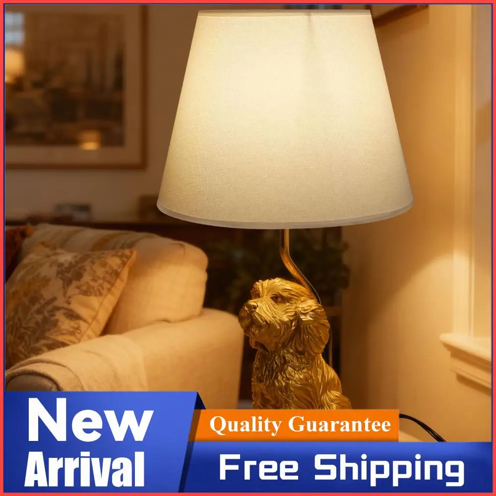

Animal Table Lamp White Linen Shade Cute Room Decor White Dog Table Lamp 17.7inch for Bedroom Living Room Nightstand Home Decor