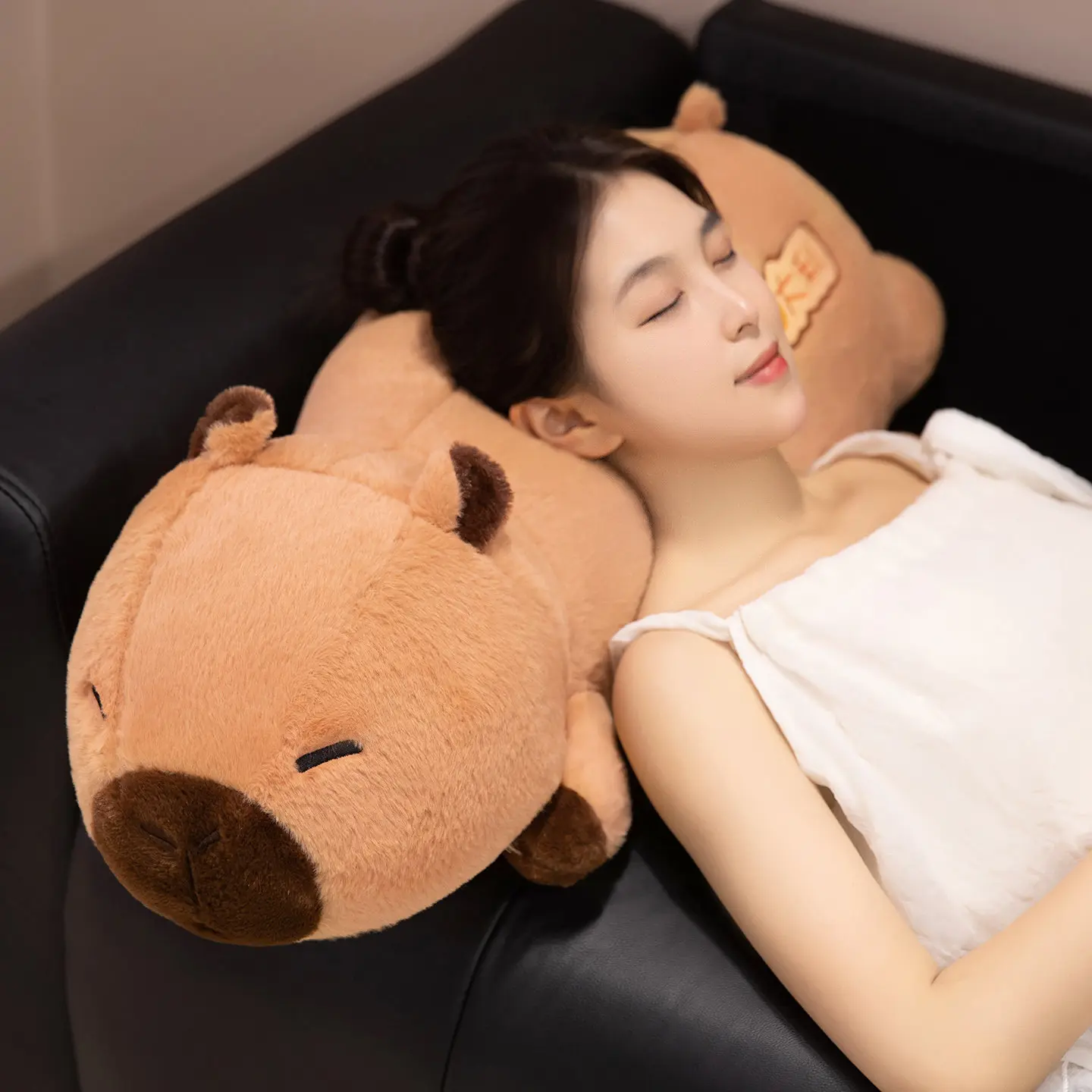 Pluizige Capybara Knuffel Gevuld Kawaii Capibara Pop Lang Kussen Sofa Kussen Slapen Kinderen Speelgoed Cadeau