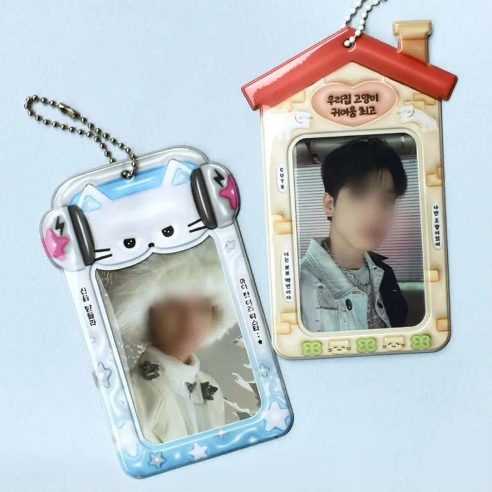 

3 Inch Photocard Holder PVC with Keychain ID Credit Card Holder Hard Shell Cartoon Photo Protective Sleeves Small Card Storage