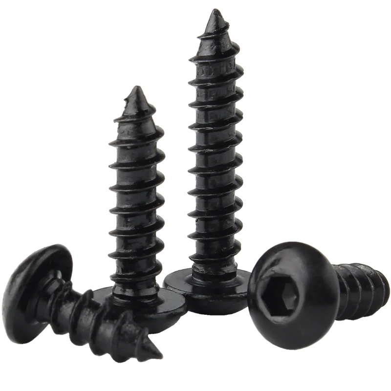 Tornillo de rosca de acero al carbono M3 M4 M5, cabeza hexagonal redonda de tipo seta de acero al carbono negro de 8,8 grados, tornillo autorroscante, M6