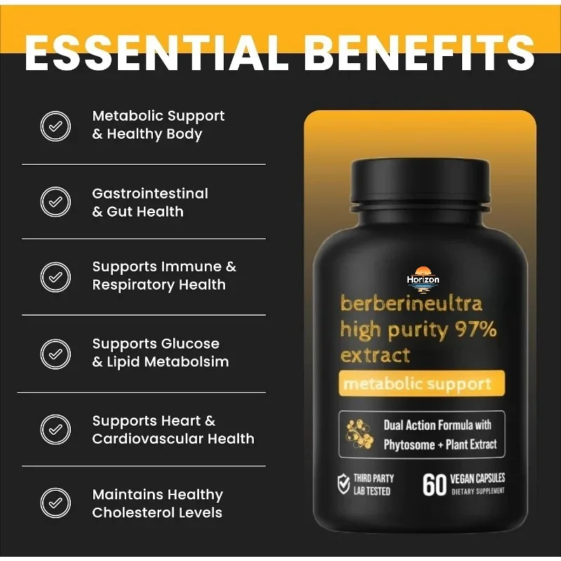 Berberine Supplement 1500mg Plant Extract Metabolic Health Support 60 Vegan Capsules