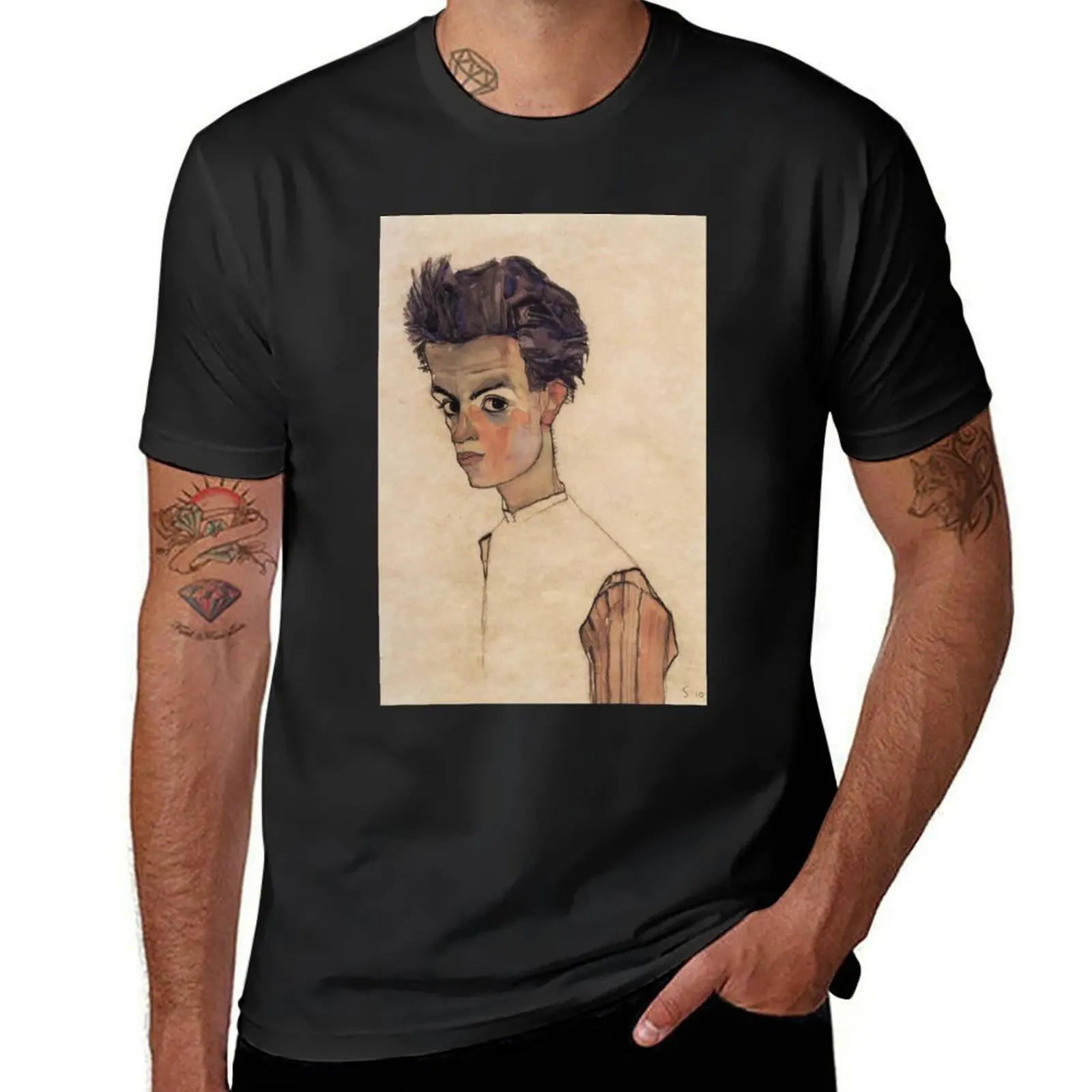 original painting by Egon Schiele 1890 - 1918, Egon Schiele Prints T-Shirt customs design your own plain white t shirts men