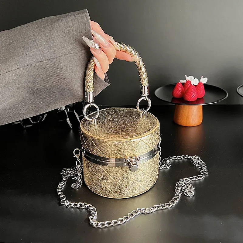 

Silver Round Party Clutch Evening Bag for Women Short Handles Female Purses and Handbags Fashion Chain Shoulder Crossbody Bag