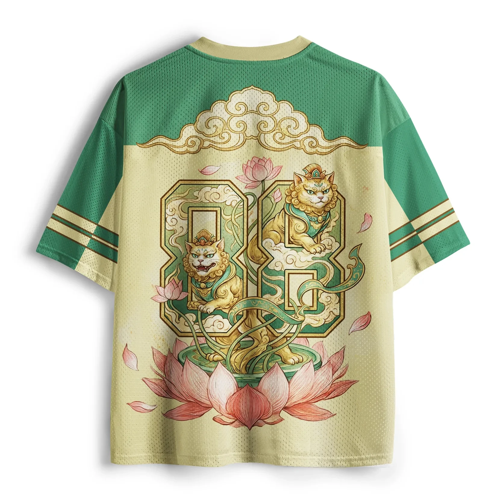 2026 Meditation Cat Lotus Japanese Graphic V Neck Mesh Short Sleeve Shirt Unisex Oversized Casual Streetwear Hip Hop Top