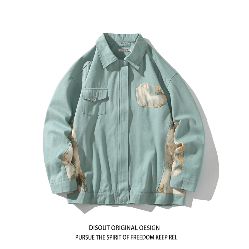 

Men spring autumn lapel jackets printed patchwork casual coats wear resistant work jackets high quality men's clothing