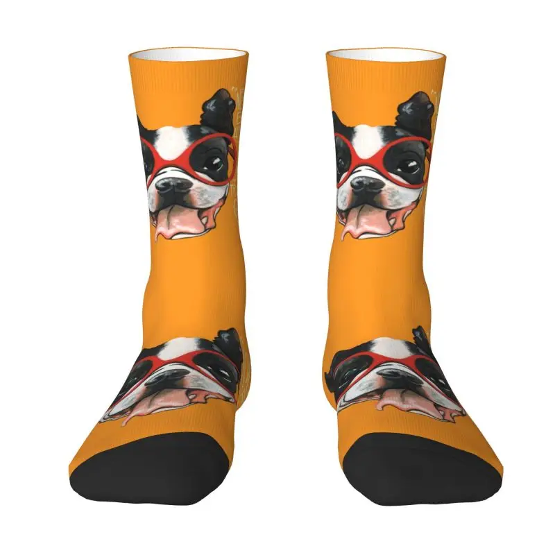 Stop Traffic Men's Crew Socks Unisex Fun Boston Terrier Dog Pet Spring Summer Autumn Winter Dress Socks