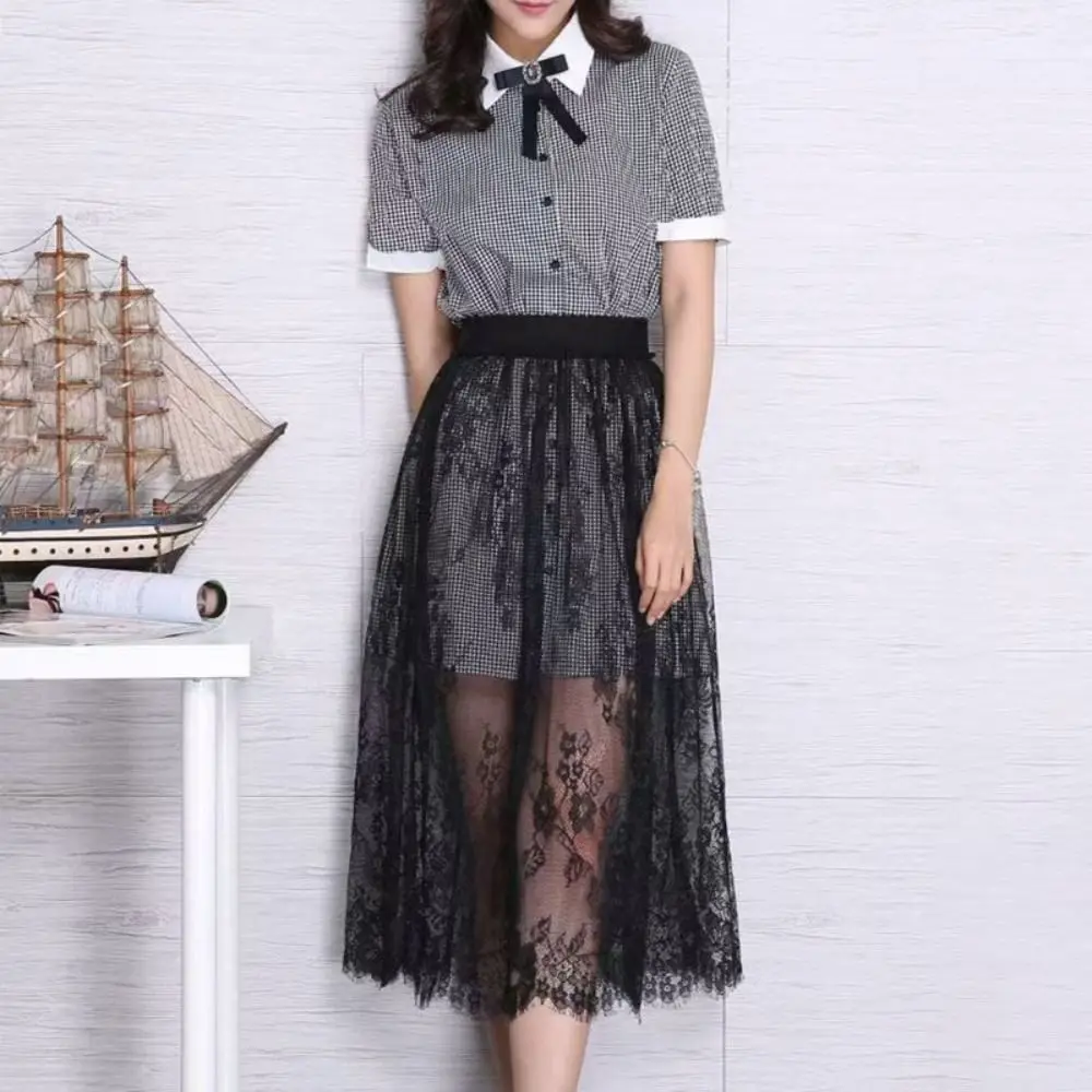 Fashion Flower Lace Underskirt Slips 75cm Cheongsam Mesh Underskirt Slips Dress Anti-glare Loose Safety Skirt Petticoat Girls