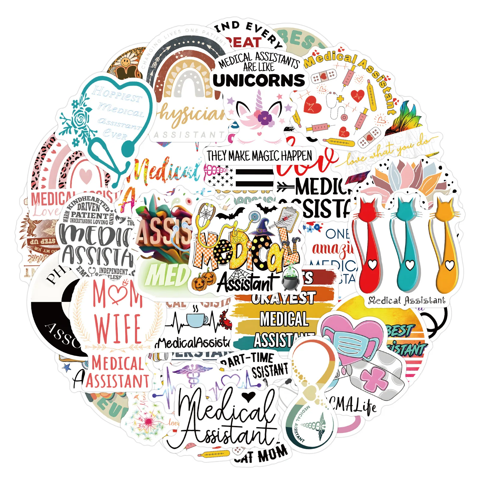 

55/110PCS Medical Assistant Stickers Pack Physician Assistant PA Healthcare DIY Decorable Notebook Waterproof Stickers Kids Toy