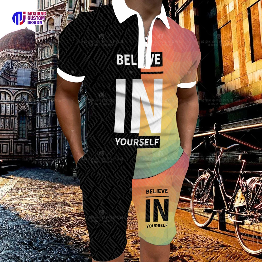 New 2023 Men's Activewear Casual Summer Short Sleeve Polo Shirt Set and Shorts Set Two-Piece Clothing Men's Streetwear