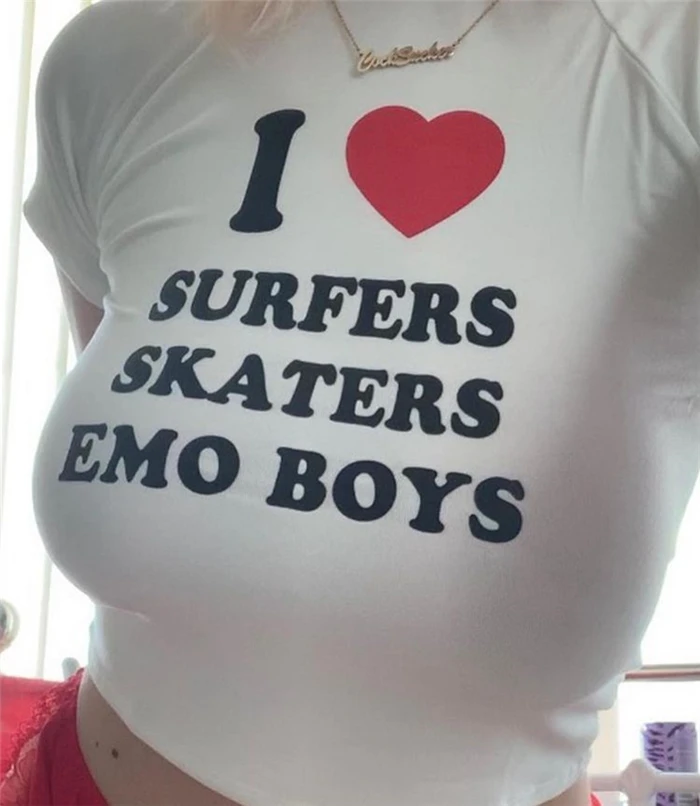 Insbm Sle-Top corto ajustado para mujer, camiseta pequeña irt, ropa de calle redonda con estampado Ne, Faion de verano