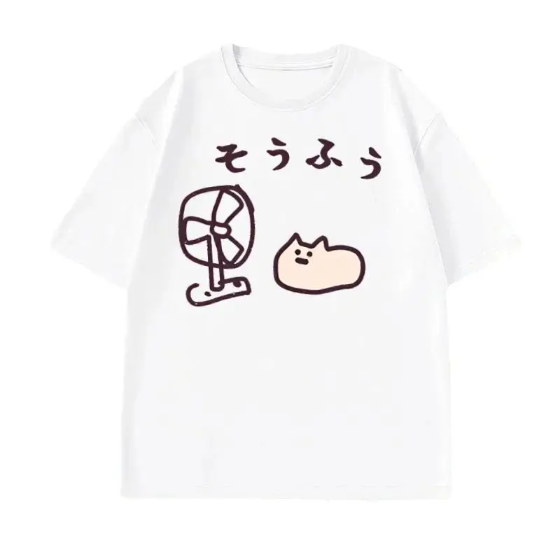 

Крутая женская футболка в японском стиле с изображением кота и веера, забавная футболка с короткими рукавами, графические футболки, летняя уличная одежда, футболки с принтом