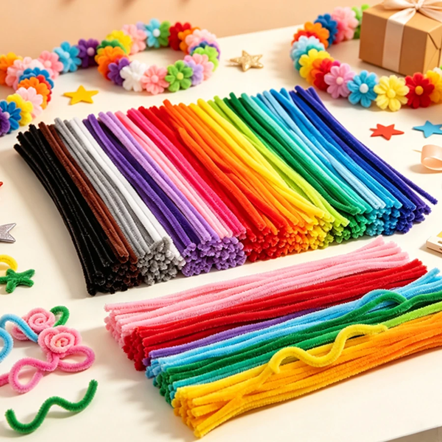 150/350/500pcs Flexible Pipe Cleaners Chenille Stems, Soft Twist‑able Handicraft Material, DIY Supply for Flower Crafting,XJM