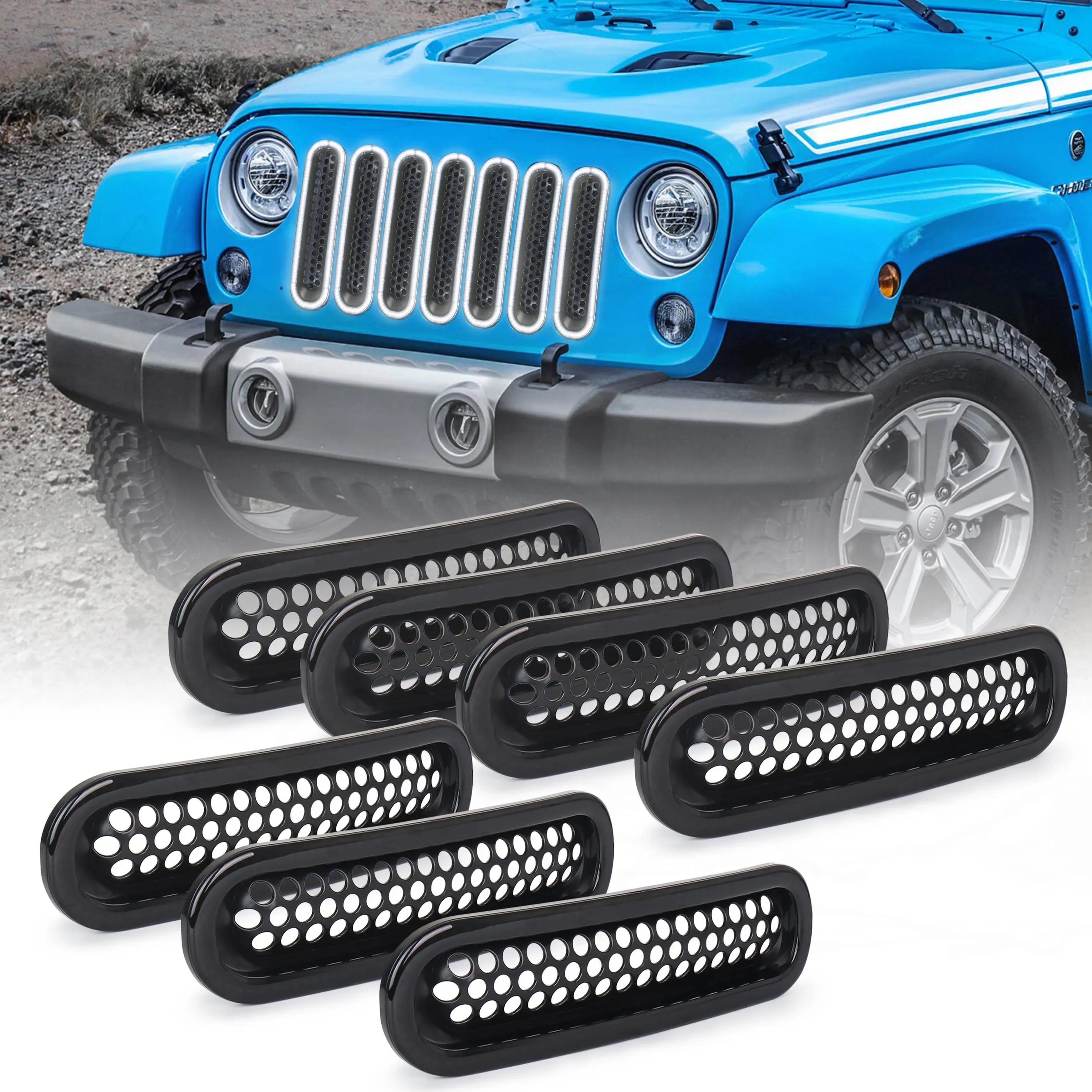 

POVTOR JK белые светодиодные фонари на решетке передних ходовых огней DRL для Jeep Wrangler JK JKU 2007 2008 2009 2010-2017 гг.