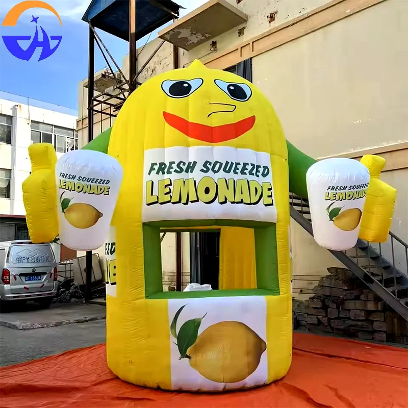 Lindas puestos inflables de limón, soportes para bebidas de limón con manos y contadores de ventas para actividades promocionales