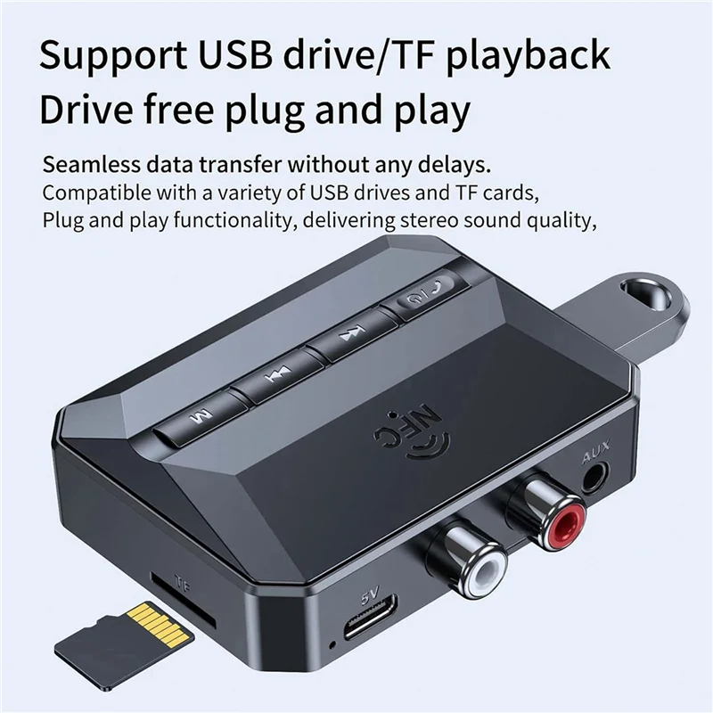 AS95-2X NFC مستقبل بلوتوث، محول بلوتوث 5.3 AUX للسيارة، جهاز استقبال الصوت اللاسلكي للمنزل ستيريو/مكبر الصوت/الموسيقى
