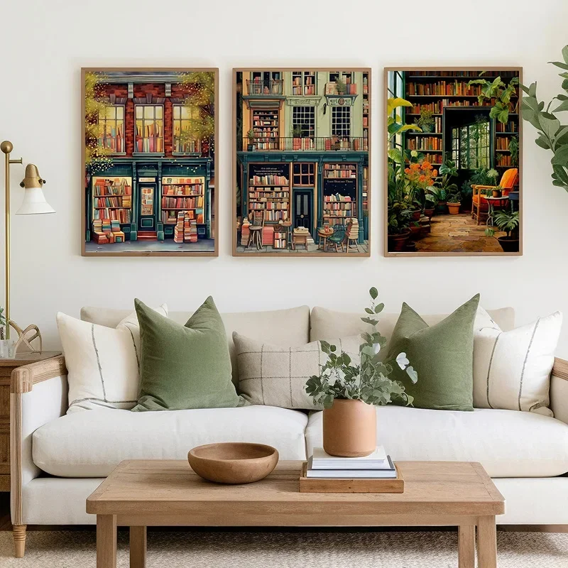 Vintage Book Store Poster Book Shop Canvas Painting Print Book Lovers Gift Reading Bookshop Wall Art Living Room Bedroom Decor