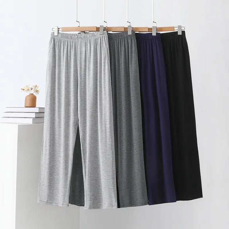 Men's Summer Modal Pocket Straight Leg Pants New Solid Color Loose Casual Pants Thin Style Simple Plus Size Home Pants