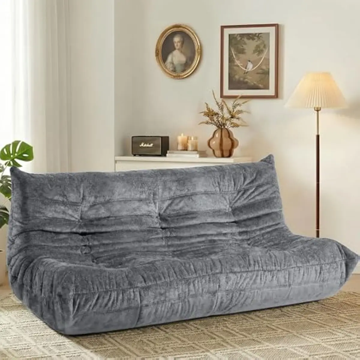 Extra-Large 3-Person Modular Lounge Seat with Ergonomic L-Shaped Contour Support • Golden Diamond Velvet Cover • High-Resilience