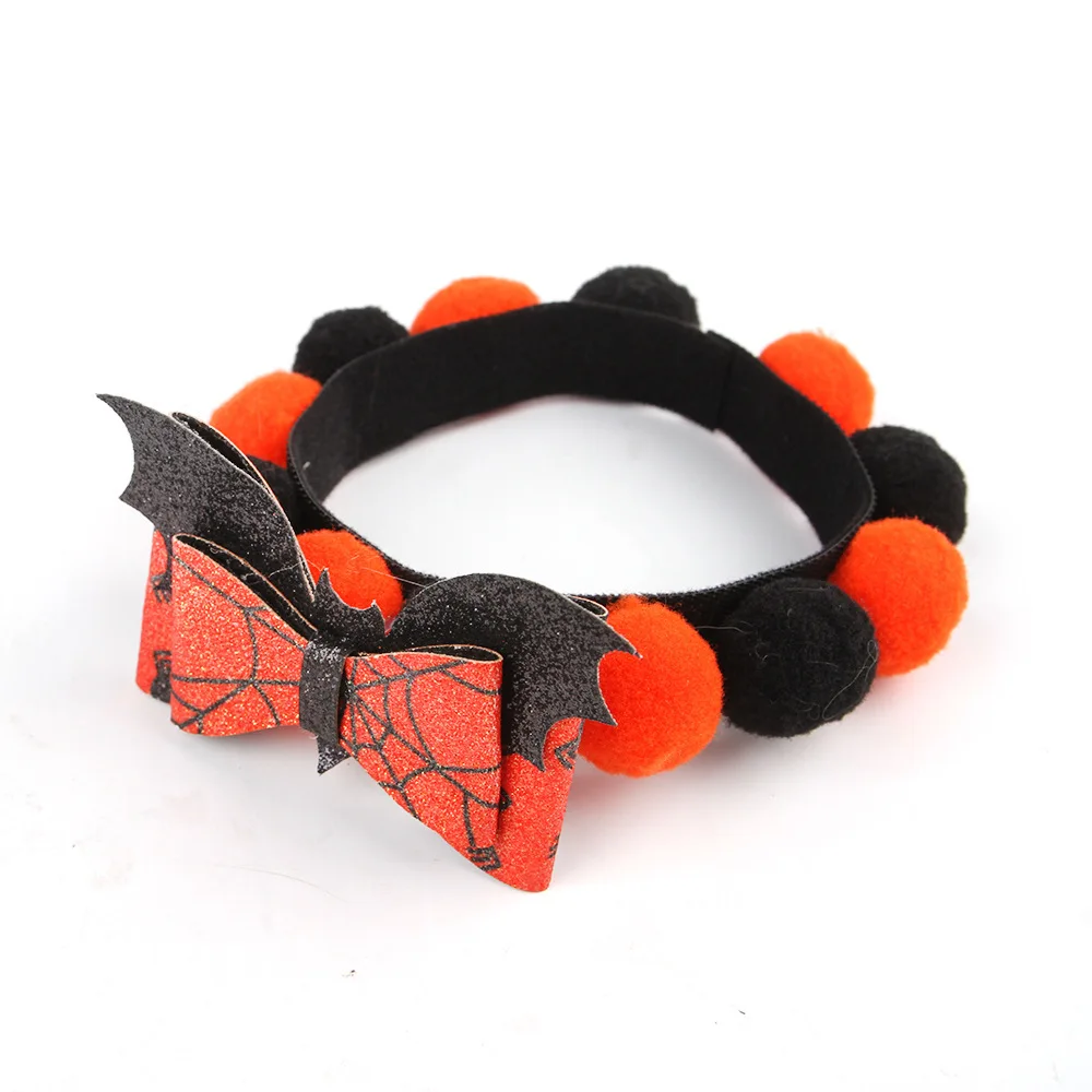 Immagine 4: Collare per Animali Domestici per Halloween con Ciondolo a Forma di Zucca Fantasiosa, Corda Elastica e Pompon Soffici in Materiale Peloso per Cani e Gatti
