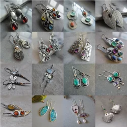 Pendientes largos de Metal étnico Vintage para mujer, accesorios de fiesta, joyería Retro hecha a mano, pendiente colgante antiguo de declaración