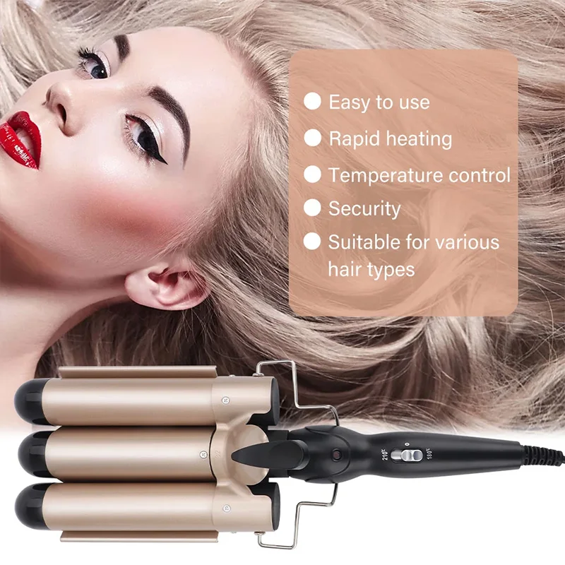

Professional 3 bucket Big Wave Magic Titanium Curlers Electric PTC Portable home Fast Heating hair rod curlers