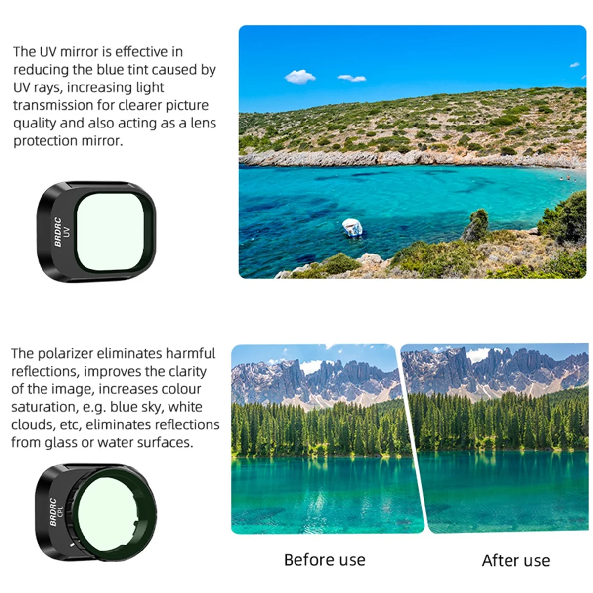 

BRDRC for DJI Mini 4 Pro Filter UV Lens Protection CPL Polarization ND8 ND16 ND32 ND64 Light Reduction Drone Lens Filter