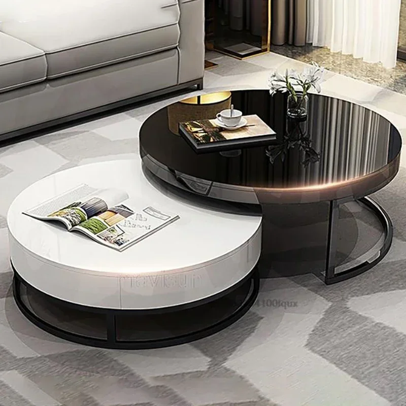 Simple Modern Style Tea Table Circle Combination Stand Drawers Coffee Tables Multifunctional Extendable Stolik Kawowy Furniture