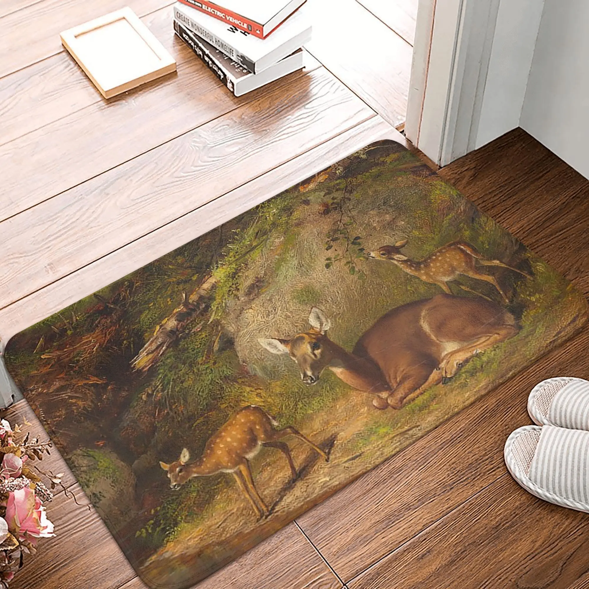 

Arthur Fitzwilliam Tait - Doe And Two Fawns Non-slip Doormat Floor Mat Rug for Kitchen Entrance Home Bedroom Footpad Mats