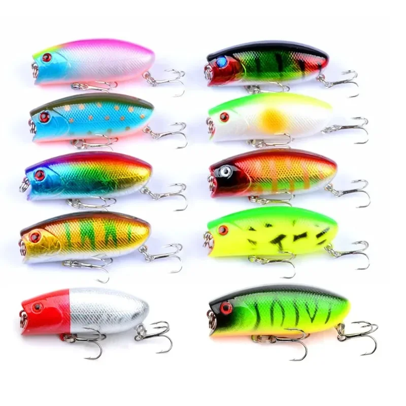 1Pcs Popper Fishing Lures 6cm 10.4g Artificial Bait Bass Pesca Wobblers Crankbait Fishing Tackle 8 Colors Plastic Hard Bait