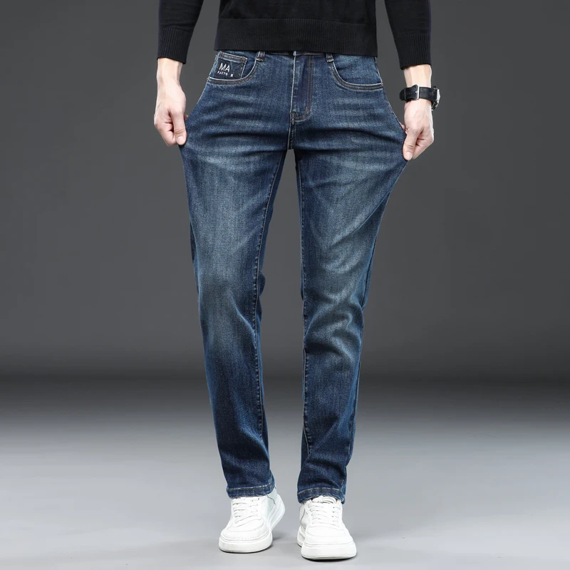 Men's jeans slim straight leg pants spring/summer elastic pants cargo pants jeans for men clothing blue demin skinny jeans men