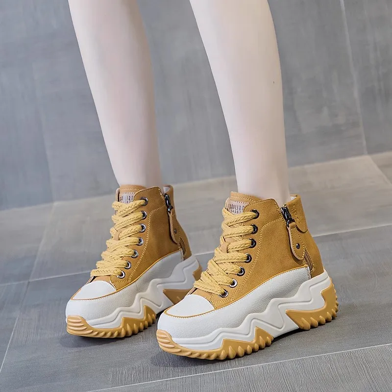 Women  The New  Platform Sneakers Black Shoes Spring Autumn Genuine Leather Trainers Keep Warm Fashion Boots Winter Booties