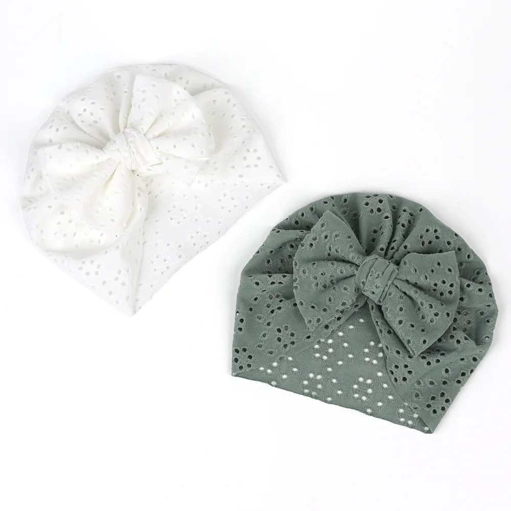 Cute Bow Baby Turban Hat Soft Elastic Kids Beanie Spring Summer Breathable Solid Color Baby Girl Bonnet Hats for Newborn Infant