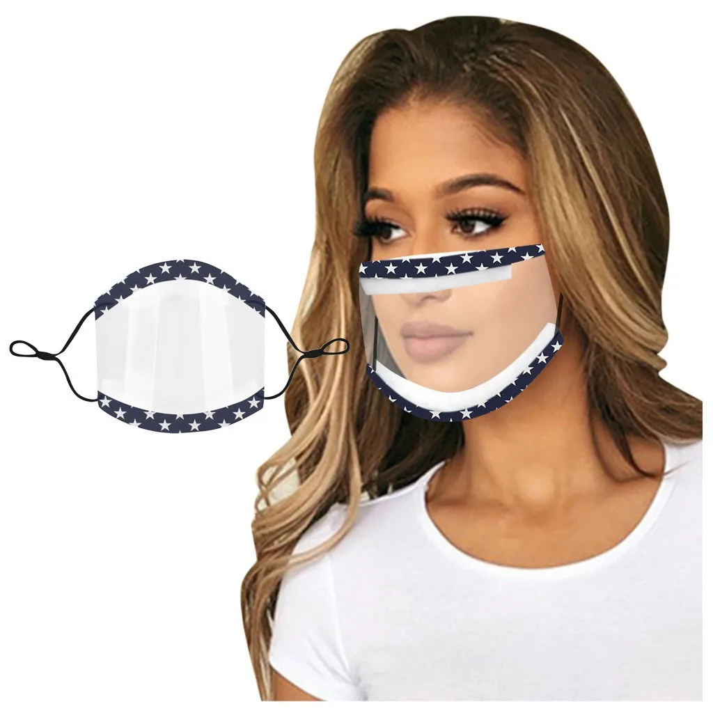 Prints Mask With Clear Window Visible Expression Face Cover For Deaf Mute People