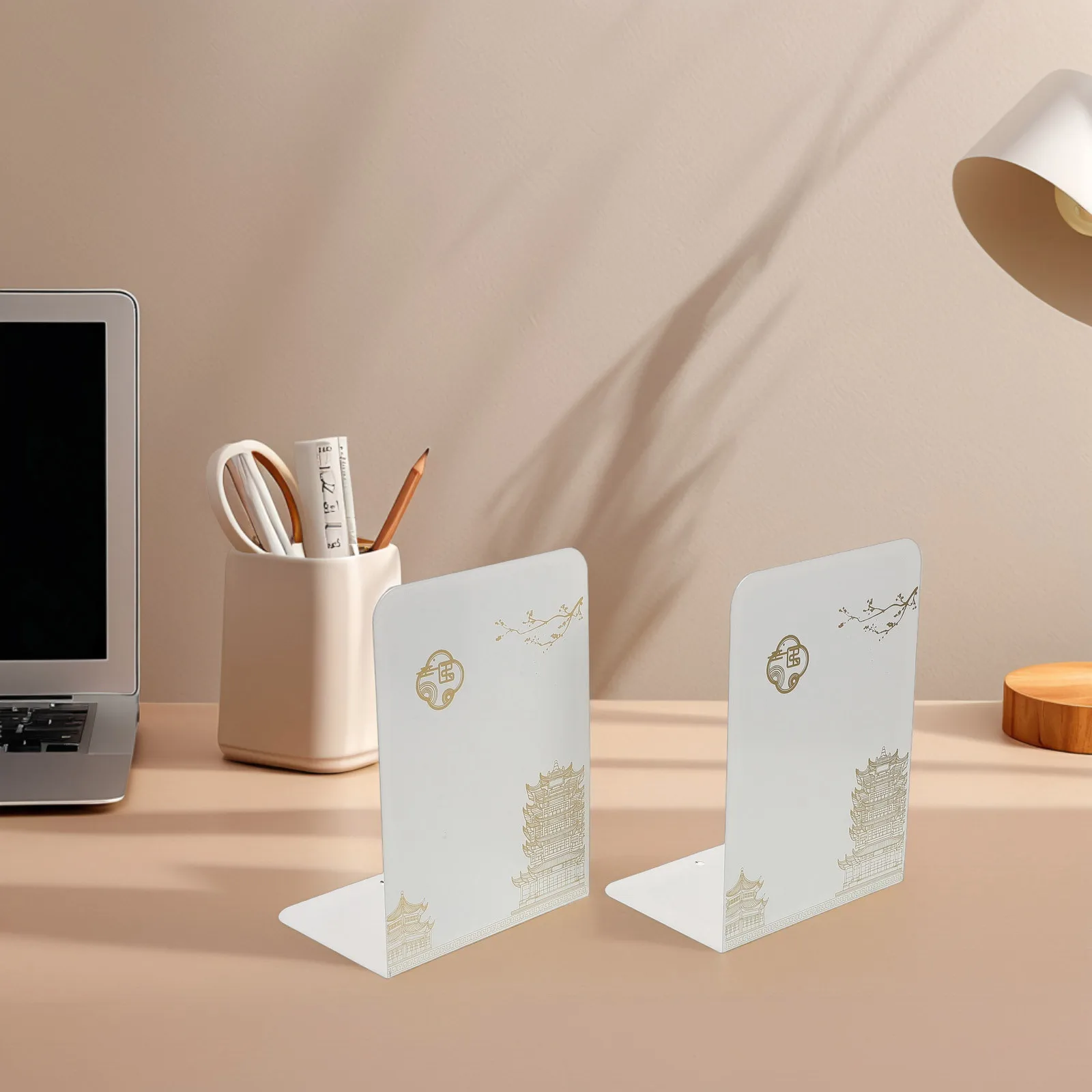 

2pcs Bookend Desktop Organizer Metal Stand For Heavy Books Textbook Display Shelf Reading Accessory Page Holder Rack