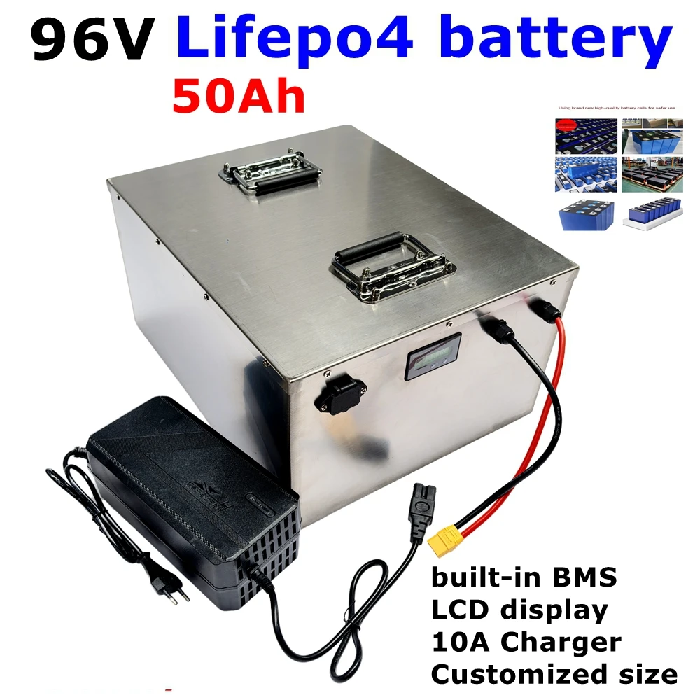 lithium 96v 50Ah Lifepo4 battery pack BMS 32S 102V for AGV inverter vehicle scooter Motorcycle 8000W Forklift + 5A charger