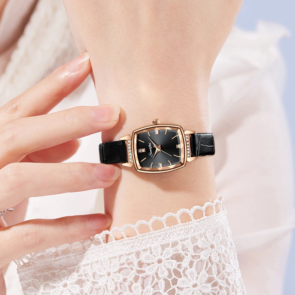 Orologio da donna Sunlifex orologio al quarzo con cinturino in pelle di diamante grazioso originale