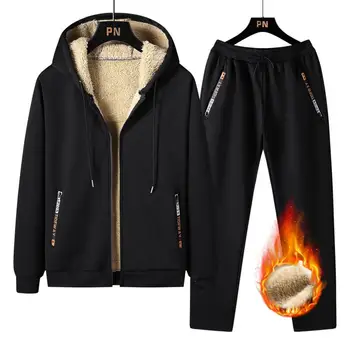 Survêtement chaud en cachemire pour homme, sweat à capuche imbibé d'optique, ensemble de pantalons en coton, sports de loisirs, hiver