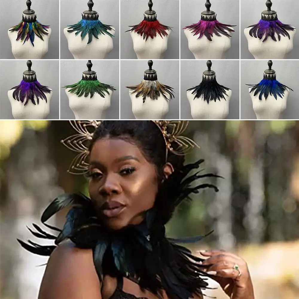 

Женская сексуальная накидка в стиле панк для косплея, шаль с перьями, колье, кружевной искусственный воротник, натуральное перо