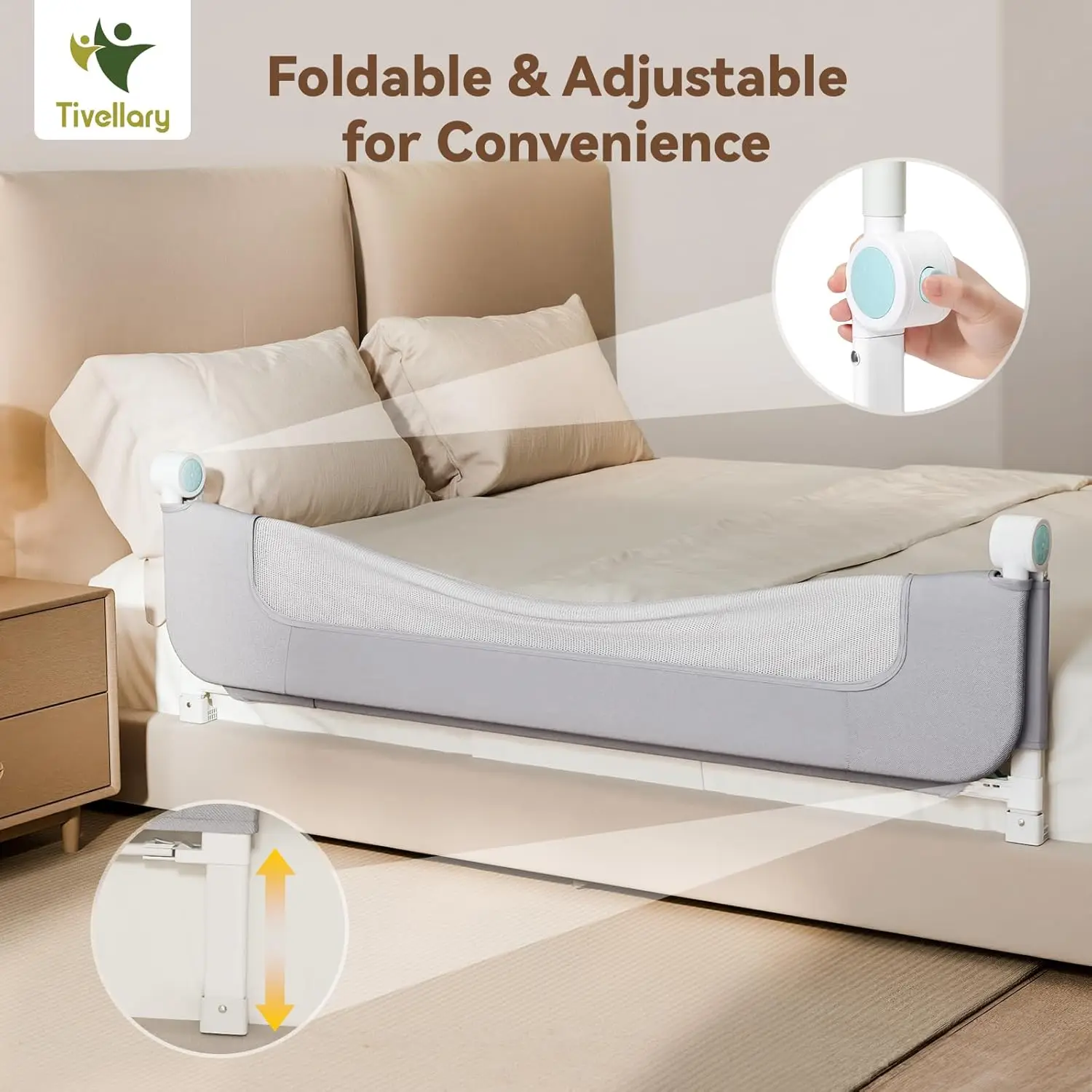 حاجز سرير قابل للطي طويل جدًا وقابل للتعديل للأطفال الصغار، يناسب سرير مزدوج إلى كينج مع واقي أمان سميك #4