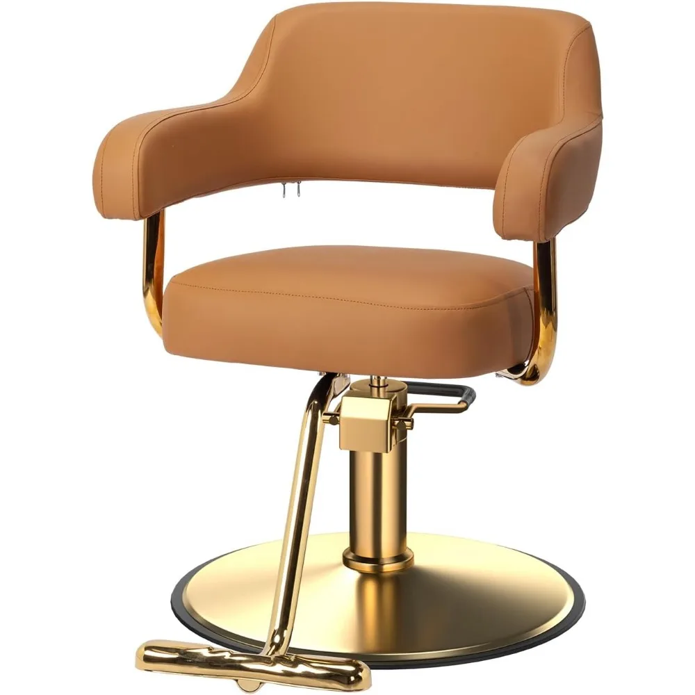 

Barber Chairs for Barbershop Brown and Gold Styling Chair, Salon Chair for Hair Stylist Heavy Duty Hydraulic Pump, 360°