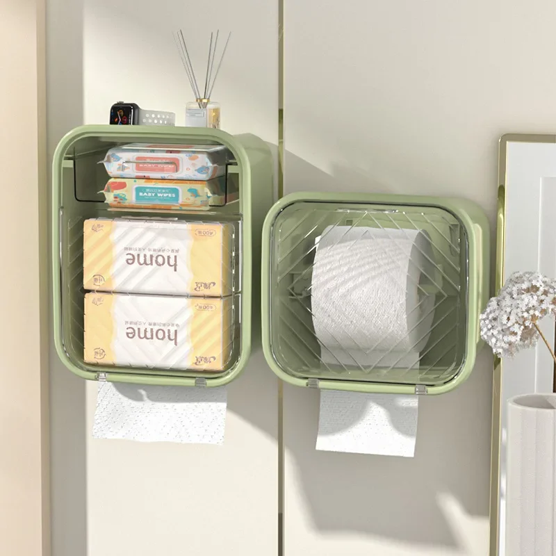 Wall Mounted Tissue Box Toilet Paper Container Holder Bathroom Accessories Drawer Roll Paper Shelf Luxury Storage Box Organizer