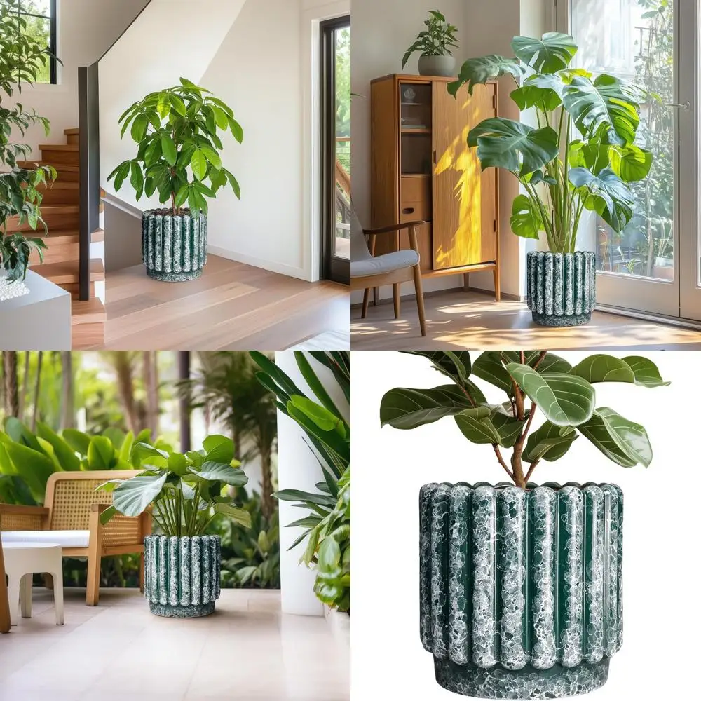 

12-дюймовые декоративные керамические горшки для растений с дренажем для внутреннего и наружного использования, зеленые